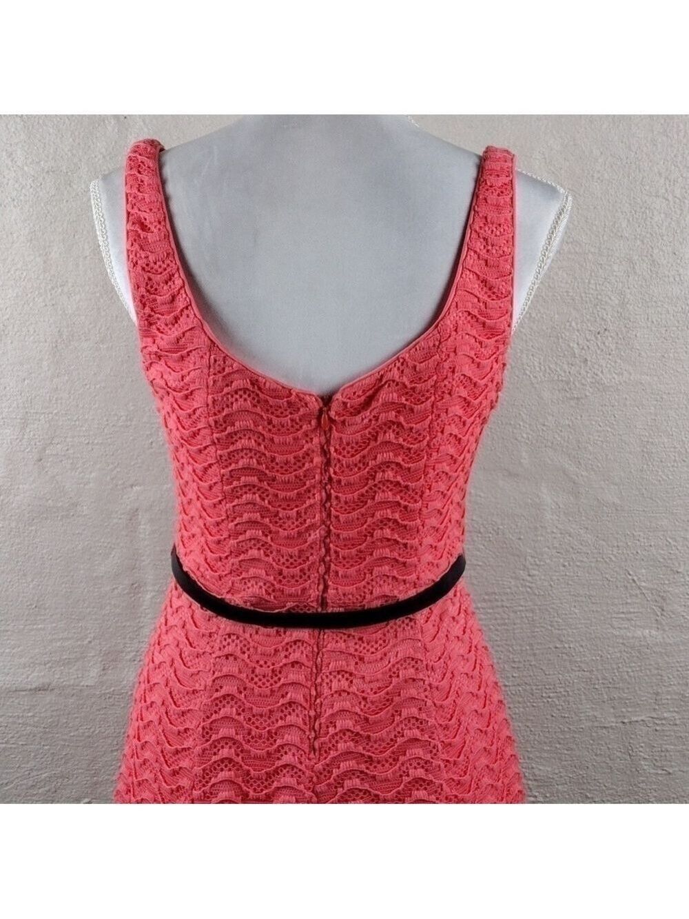 Luxe by Carmen Marc Valvo Peach Scoop Neck Sleeveless Knee Length A-Line Dress - Picture 8 of 15